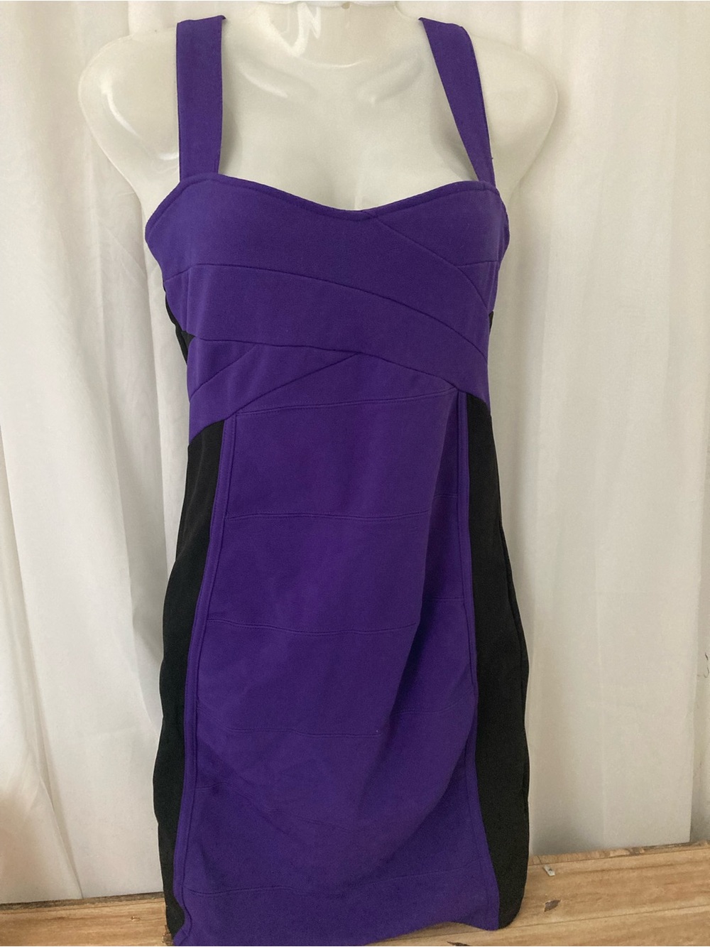 Dovi Purple Black Colorblock Cocktail Dress Bodycon Size M